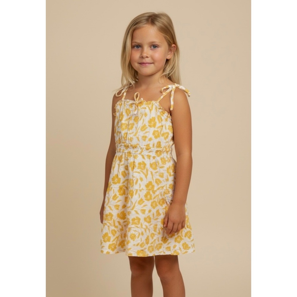 Old Navy‎ Girls Yellow Floral Tiered Sundress Size Large 10-12 Cotton Core